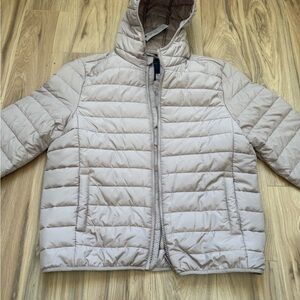 Beige Puffer Jacket with Hood In large